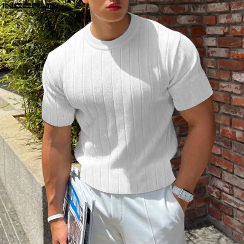 INCERUN Herren T-Shirt Einfarbig O-Ausschnitt Kurzarm Sommer Freizeit Männer