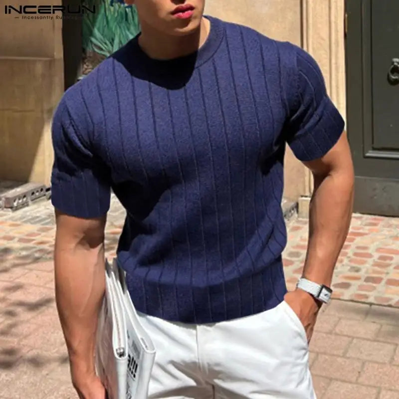 INCERUN Herren T-Shirt Einfarbig O-Ausschnitt Kurzarm Sommer Freizeit Männer