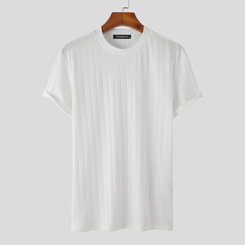 INCERUN Herren T-Shirt Einfarbig O-Ausschnitt Kurzarm Sommer Freizeit Männer