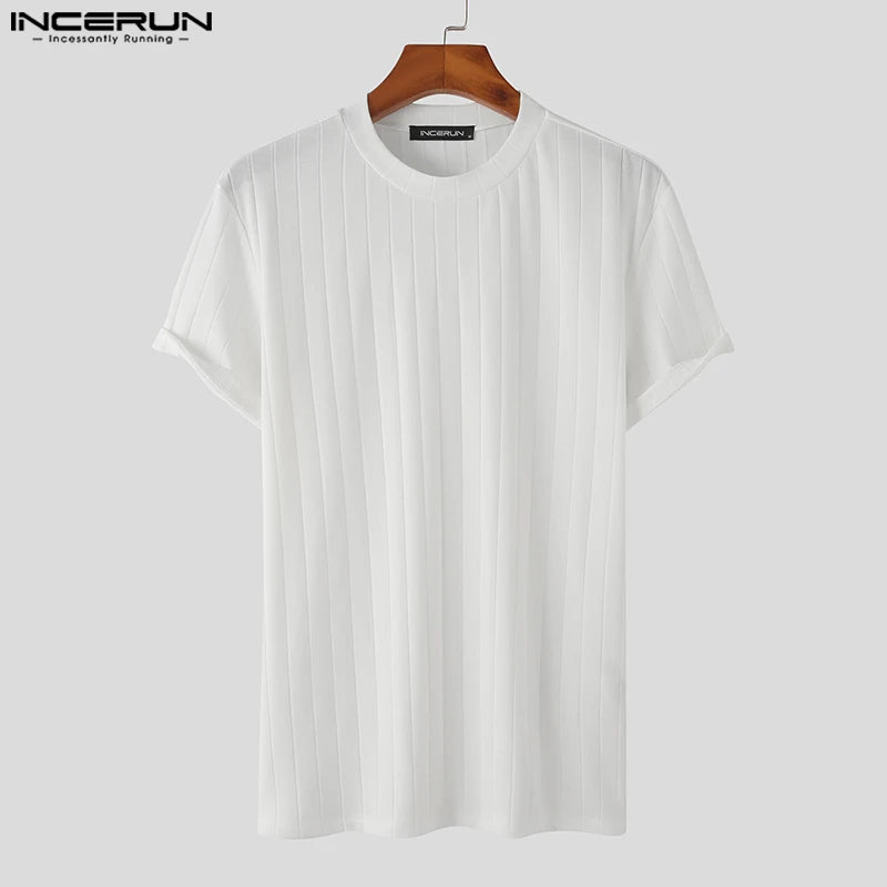 INCERUN Herren T-Shirt Einfarbig O-Ausschnitt Kurzarm Sommer Freizeit Männer