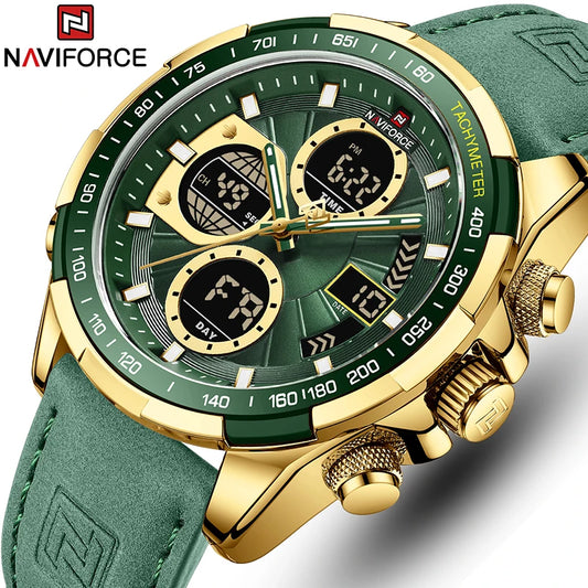 NAVIFORCE Herrenuhr – Sportliche Quarzuhr mit Lederarmband & Dual Display