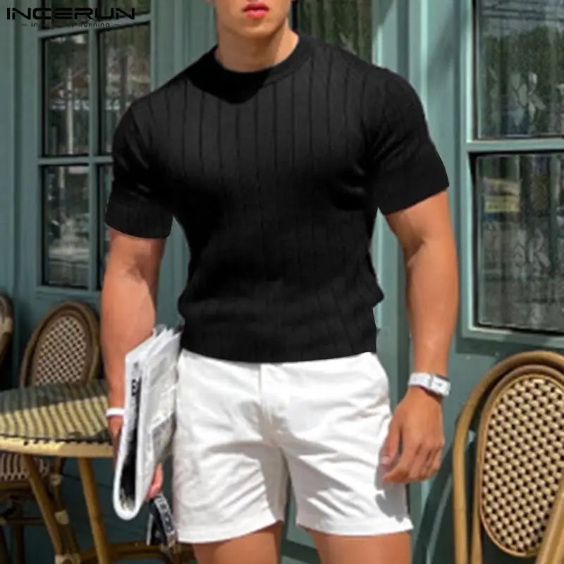INCERUN Herren T-Shirt Einfarbig O-Ausschnitt Kurzarm Sommer Freizeit Männer