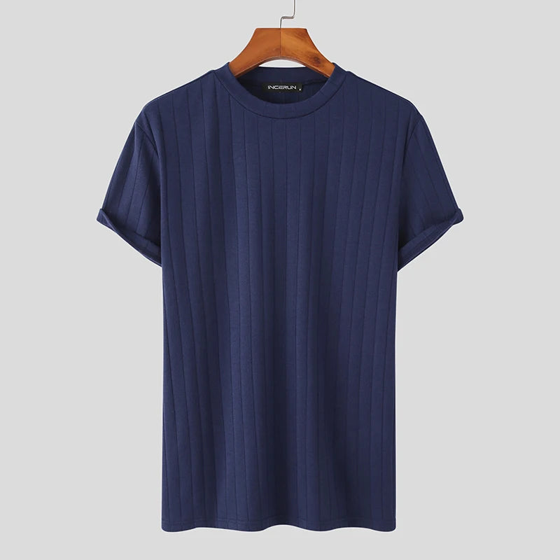 INCERUN Herren T-Shirt Einfarbig O-Ausschnitt Kurzarm Sommer Freizeit Männer