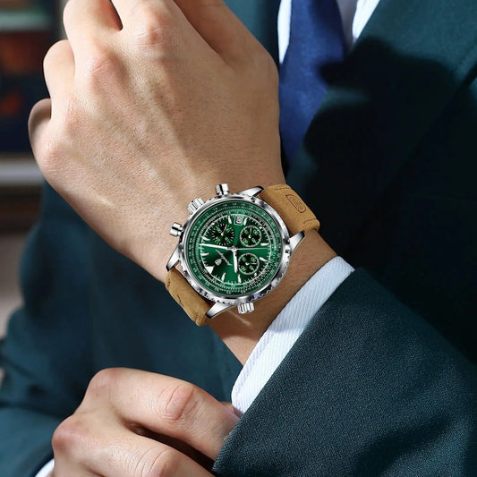 POEDAGAR Herren Quarzuhr mit Chronograph